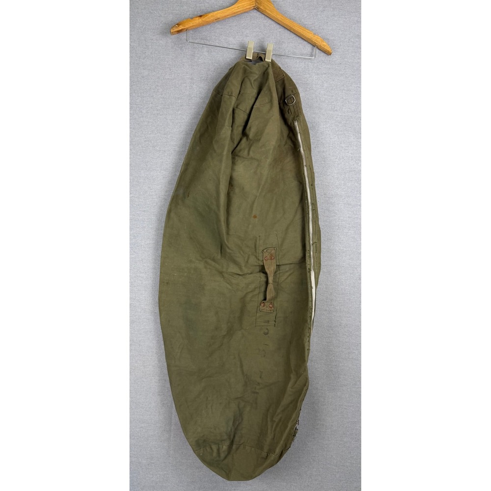 Vintage Military Surplus Canvas Duffle Bag Olive Drab Green Large 42 Inch Zipper